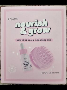 Spa Life Nourish & Grow Hair Oil with Pink Scalp Massager - NWOT